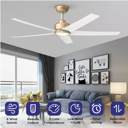 QRMOK 52 in. Indoor, Outdoor White LED Ceiling Fan with Remote, Reversible Quiet DC Motor and 5 Blades 3 CCT Light