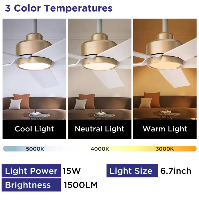 QRMOK 52 in. Indoor, Outdoor White LED Ceiling Fan with Remote, Reversible Quiet DC Motor and 5 Blades 3 CCT Light