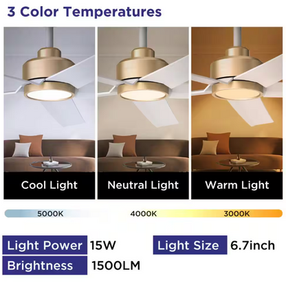 QRMOK 52 in. Indoor, Outdoor White LED Ceiling Fan with Remote, Reversible Quiet DC Motor and 5 Blades 3 CCT Light