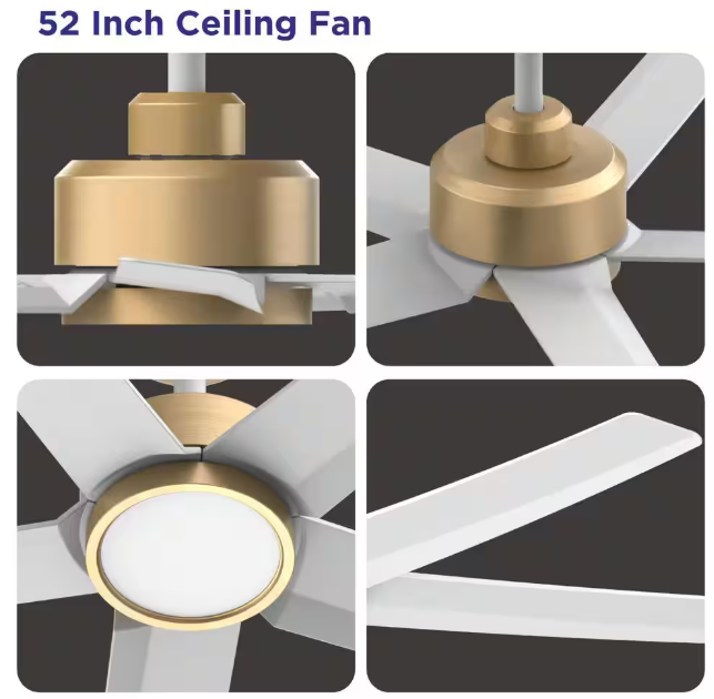 QRMOK 52 in. Indoor, Outdoor White LED Ceiling Fan with Remote, Reversible Quiet DC Motor and 5 Blades 3 CCT Light