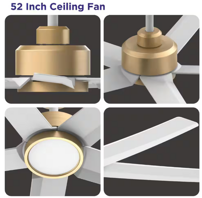 QRMOK 52 in. Indoor, Outdoor White LED Ceiling Fan with Remote, Reversible Quiet DC Motor and 5 Blades 3 CCT Light