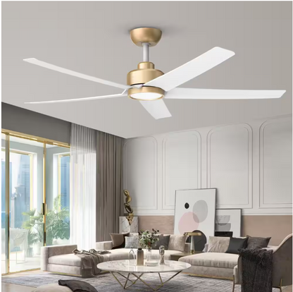 QRMOK 52 in. Indoor, Outdoor White LED Ceiling Fan with Remote, Reversible Quiet DC Motor and 5 Blades 3 CCT Light