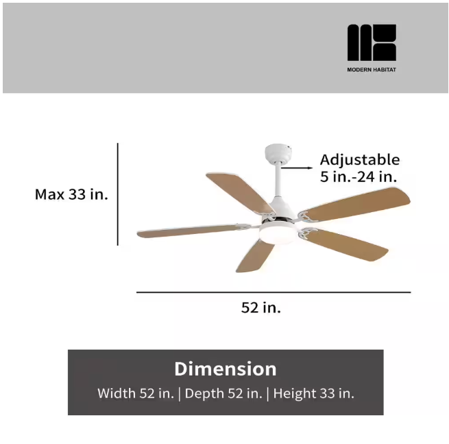 MODERN HABITAT WhisperBloom Blade Span 52 in. Indoor White Ceiling Fan with LED Light Bulbs and Remote Control