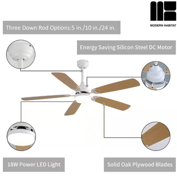 MODERN HABITAT WhisperBloom Blade Span 52 in. Indoor White Ceiling Fan with LED Light Bulbs and Remote Control