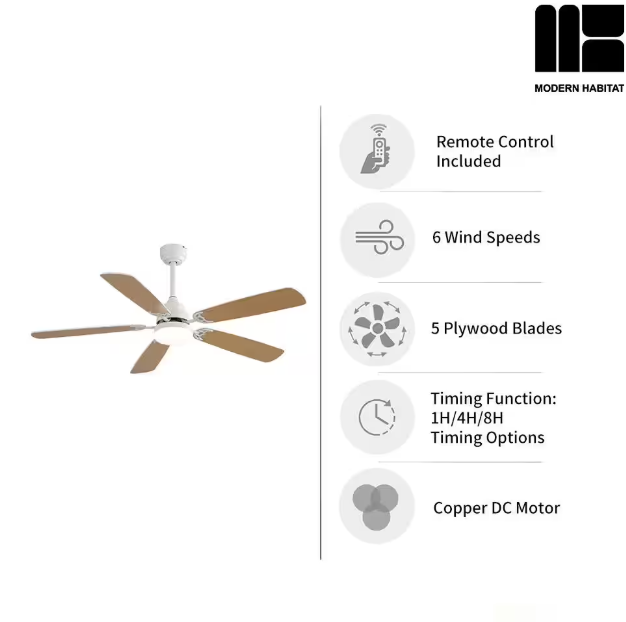 MODERN HABITAT WhisperBloom Blade Span 52 in. Indoor White Ceiling Fan with LED Light Bulbs and Remote Control