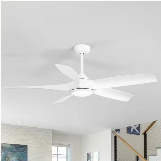 Breezary Hector II 54 in. Indoor White Propeller Blade White Ceiling Fan with Color-Changing LED Light with Remote Included