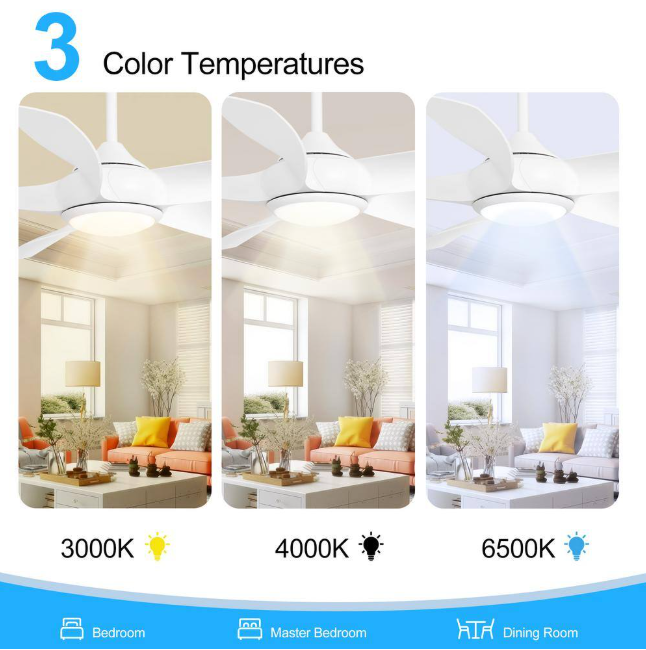 Breezary Hector II 54 in. Indoor White Propeller Blade White Ceiling Fan with Color-Changing LED Light with Remote Included