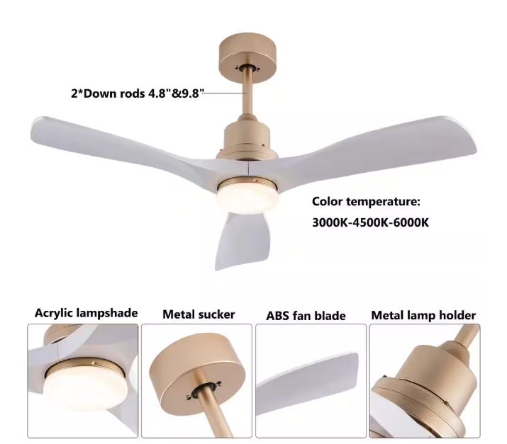 42 in. Indoor White and Gold Modern Ceiling Fan with 3-Color Temperature Integrated LED Light Source and Remote Included