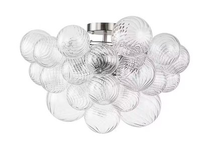 HUOKU Neuvy 19 in. W 3-Light Nickel Cluster Semi-Flush Mount Chandelier with Grape Swirled Glass Shades for Dining/Living
