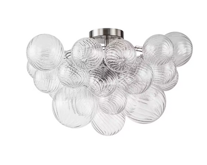 HUOKU Neuvy 19 in. W 3-Light Nickel Cluster Semi-Flush Mount Chandelier with Grape Swirled Glass Shades for Dining/Living
