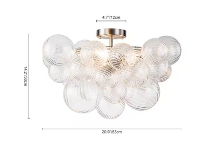 HUOKU Neuvy 19 in. W 3-Light Nickel Cluster Semi-Flush Mount Chandelier with Grape Swirled Glass Shades for Dining/Living
