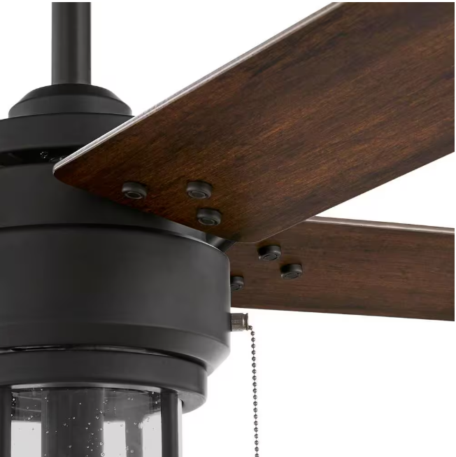 Hampton Bay Cedar Lake 44 in. Indoor/Outdoor LED Matte Black Damp Rated Ceiling Fan with Light Kit, Downrod and 4 Reversible Blades