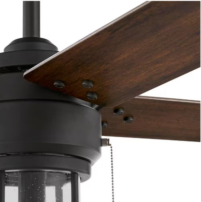 Hampton Bay Cedar Lake 44 in. Indoor/Outdoor LED Matte Black Damp Rated Ceiling Fan with Light Kit, Downrod and 4 Reversible Blades