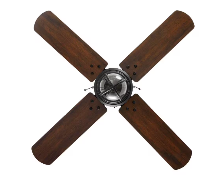 Hampton Bay Cedar Lake 44 in. Indoor/Outdoor LED Matte Black Damp Rated Ceiling Fan with Light Kit, Downrod and 4 Reversible Blades