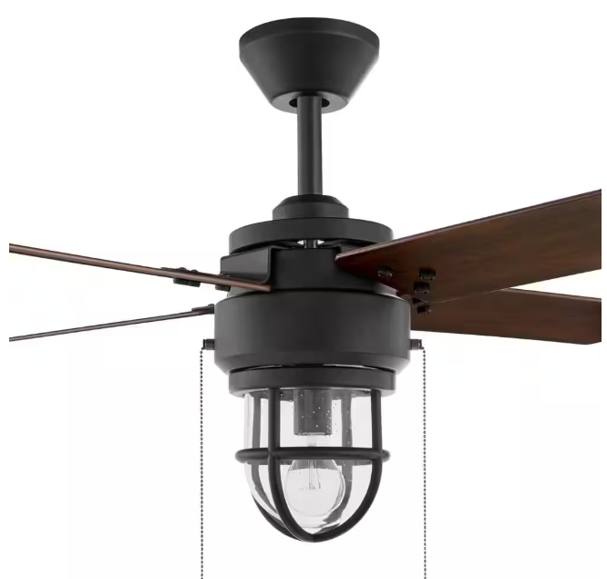 Hampton Bay Cedar Lake 44 in. Indoor/Outdoor LED Matte Black Damp Rated Ceiling Fan with Light Kit, Downrod and 4 Reversible Blades