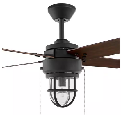 Hampton Bay Cedar Lake 44 in. Indoor/Outdoor LED Matte Black Damp Rated Ceiling Fan with Light Kit, Downrod and 4 Reversible Blades