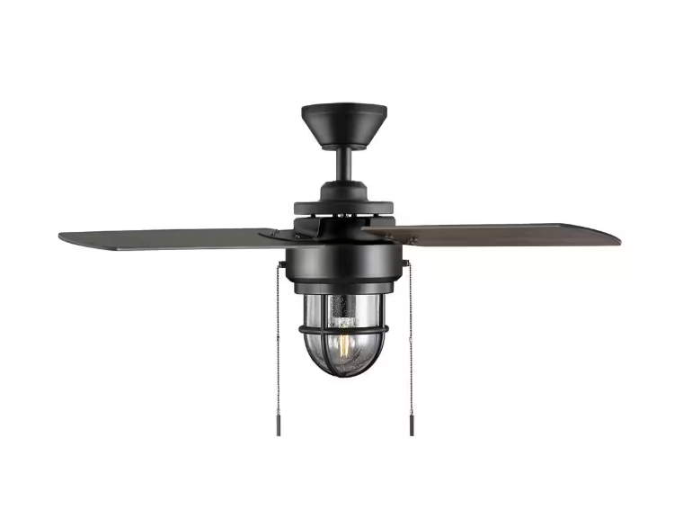Hampton Bay Cedar Lake 44 in. Indoor/Outdoor LED Matte Black Damp Rated Ceiling Fan with Light Kit, Downrod and 4 Reversible Blades