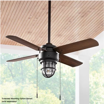 Hampton Bay Cedar Lake 44 in. Indoor/Outdoor LED Matte Black Damp Rated Ceiling Fan with Light Kit, Downrod and 4 Reversible Blades