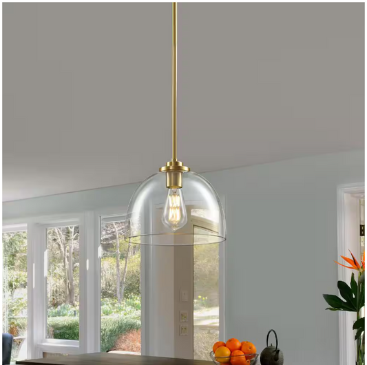 KAISITE 1-Light Gold Shaded Pendant Light with Transparent Glass Shade, Pendant Lighting Fixture for Kitchen Island