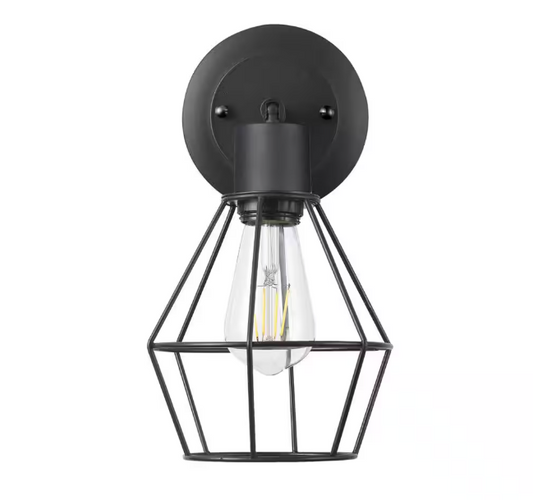 Hampton Bay Bryson 1-Light Matte Black Wall Sconce LED Bulb Included