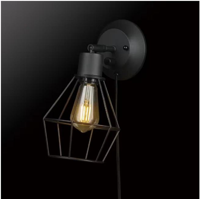 Hampton Bay Bryson 1-Light Matte Black Wall Sconce LED Bulb Included