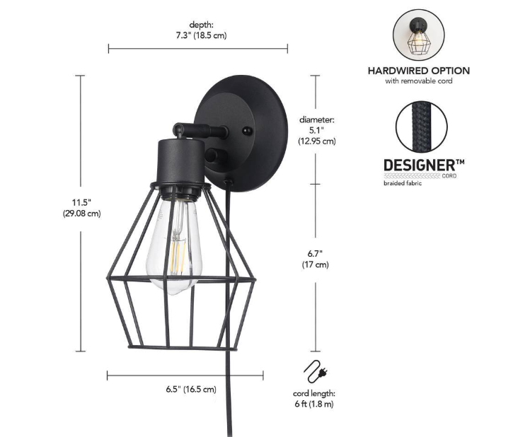Hampton Bay Bryson 1-Light Matte Black Wall Sconce LED Bulb Included
