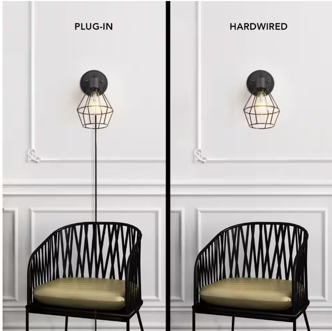 Hampton Bay Bryson 1-Light Matte Black Wall Sconce LED Bulb Included