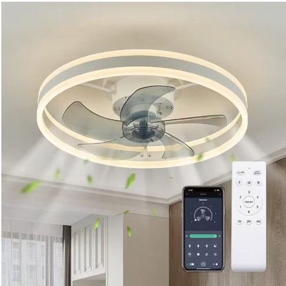 ANTOINE 20 in. LED Indoor White Ceiling Fan with Dimmable Lighting Low Profile Flush Mount Ceiling Fan with Remote