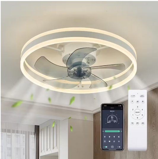 ANTOINE 20 in. LED Indoor White Ceiling Fan with Dimmable Lighting Low Profile Flush Mount Ceiling Fan with Remote