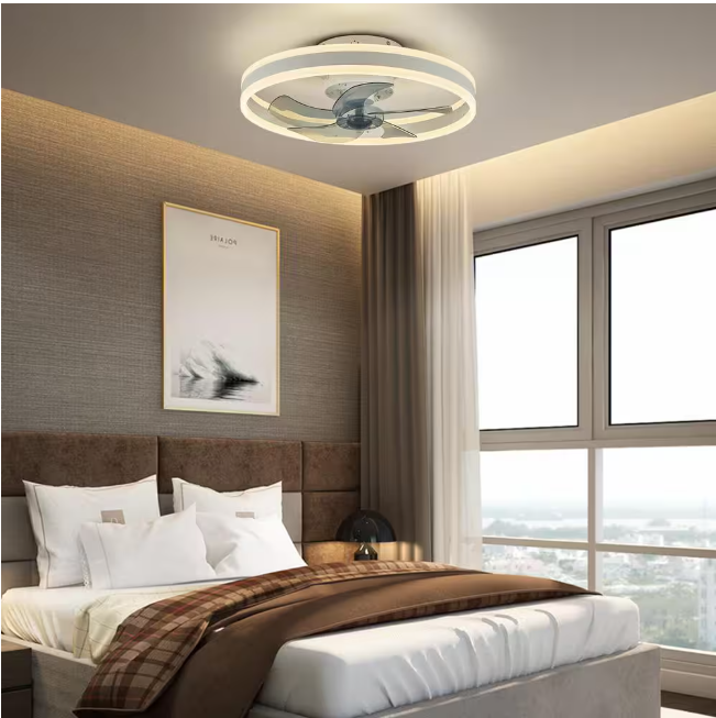 ANTOINE 20 in. LED Indoor White Ceiling Fan with Dimmable Lighting Low Profile Flush Mount Ceiling Fan with Remote