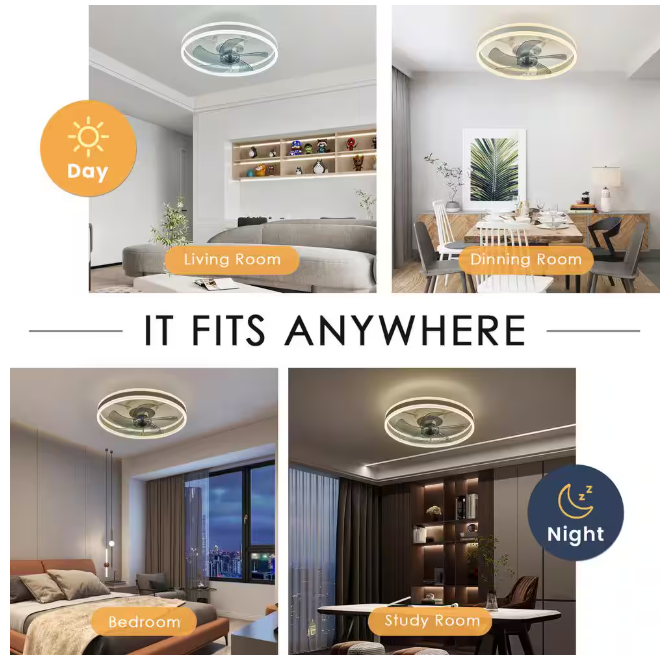 ANTOINE 20 in. LED Indoor White Ceiling Fan with Dimmable Lighting Low Profile Flush Mount Ceiling Fan with Remote