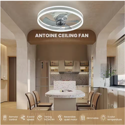 ANTOINE 20 in. LED Indoor White Ceiling Fan with Dimmable Lighting Low Profile Flush Mount Ceiling Fan with Remote