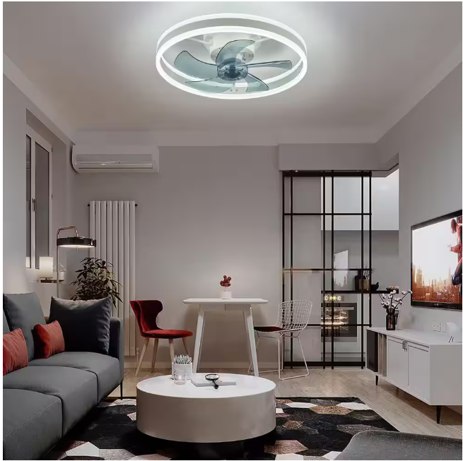 ANTOINE 20 in. LED Indoor White Ceiling Fan with Dimmable Lighting Low Profile Flush Mount Ceiling Fan with Remote