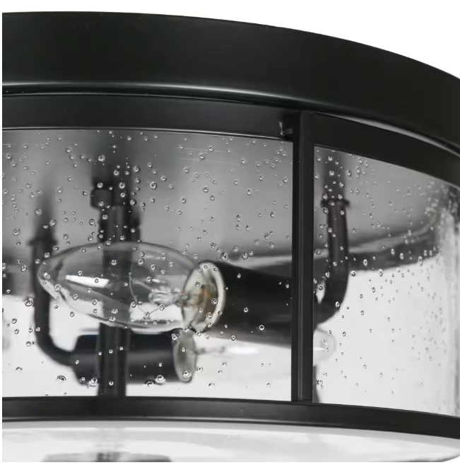 LNC 13 in. 3-Light Modern Black Industrial Metal Cage Flush Mount Ceiling Light with Clear Seeded Glass