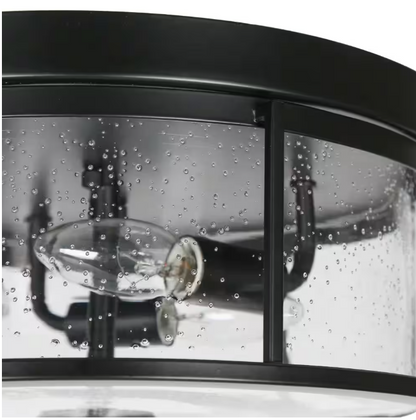 LNC 13 in. 3-Light Modern Black Industrial Metal Cage Flush Mount Ceiling Light with Clear Seeded Glass