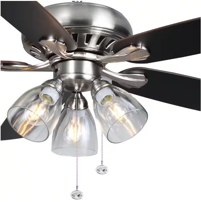 Hampton Bay Rockport 52 in. Indoor LED Brushed Nickel Ceiling Fan with Light Kit, Downrod, and 5 Reversible Blades