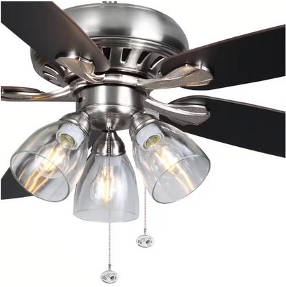 Hampton Bay Rockport 52 in. Indoor LED Brushed Nickel Ceiling Fan with Light Kit, Downrod, and 5 Reversible Blades