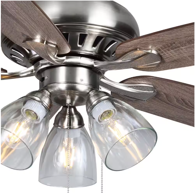 Hampton Bay Rockport 52 in. Indoor LED Brushed Nickel Ceiling Fan with Light Kit, Downrod, and 5 Reversible Blades