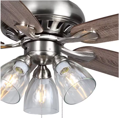 Hampton Bay Rockport 52 in. Indoor LED Brushed Nickel Ceiling Fan with Light Kit, Downrod, and 5 Reversible Blades