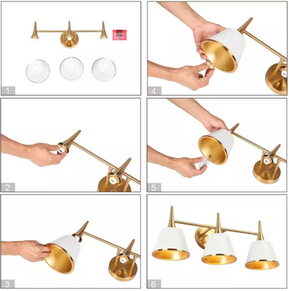 LNC Modern 22.5 in. 3-Light Plated Brass Vanity Light with Taper Drum Matte Shades White Wall Light for Bathroom Vanity