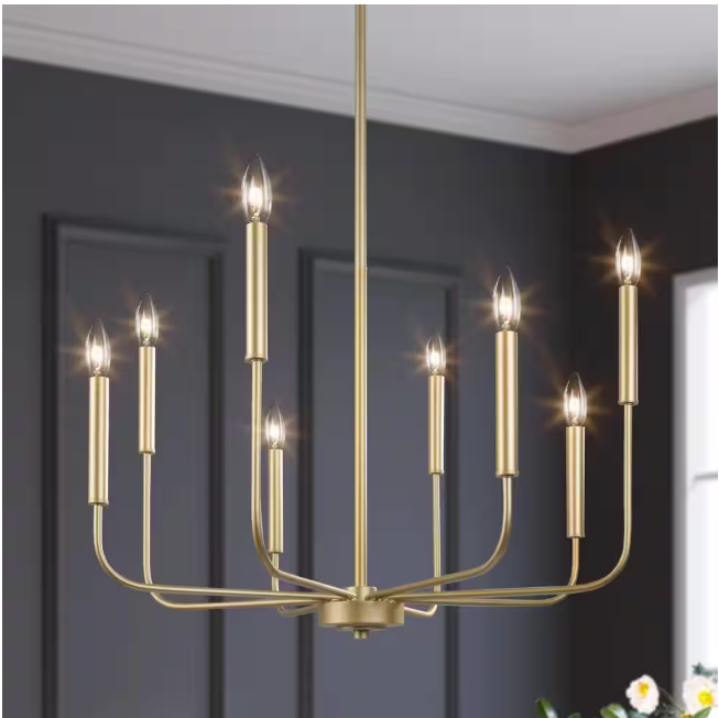 LNC Modern Gold Candlestick Island Chandelier Transitional 8-Light Pale Brass Pendant Light