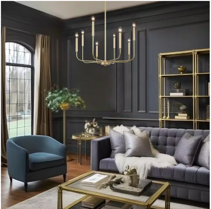 LNC Modern Gold Candlestick Island Chandelier Transitional 8-Light Pale Brass Pendant Light