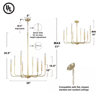 LNC Modern Gold Candlestick Island Chandelier Transitional 8-Light Pale Brass Pendant Light