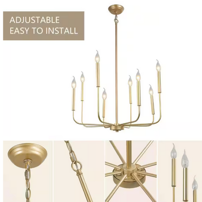 LNC Modern Gold Candlestick Island Chandelier Transitional 8-Light Pale Brass Pendant Light