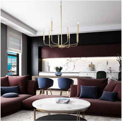 LNC Modern Gold Candlestick Island Chandelier Transitional 8-Light Pale Brass Pendant Light