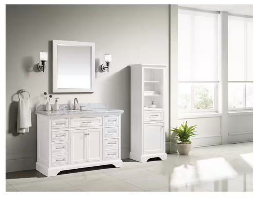 Home Decorators Collection Windlowe 28 in. W x 32 in. H Rectangular Wood Framed Wall Bathroom Vanity Mirror in White finish