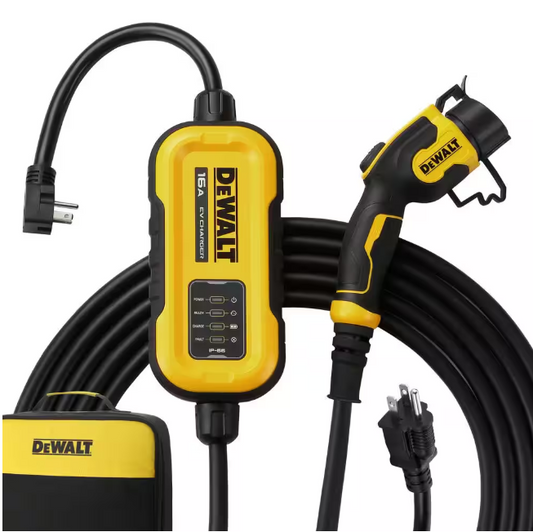 DEWALT Level-2 Portable Electric Vehicle EV Charger up to 16 Amps, 120-240-Volt AC 3.8 KW, 25 Ft. Cable, Weatherproof