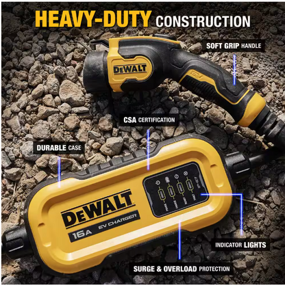 DEWALT Level-2 Portable Electric Vehicle EV Charger up to 16 Amps, 120-240-Volt AC 3.8 KW, 25 Ft. Cable, Weatherproof