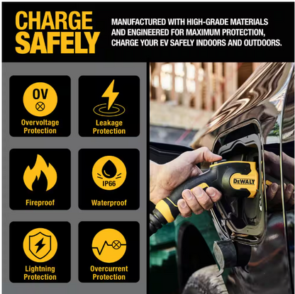 DEWALT Level-2 Portable Electric Vehicle EV Charger up to 16 Amps, 120-240-Volt AC 3.8 KW, 25 Ft. Cable, Weatherproof