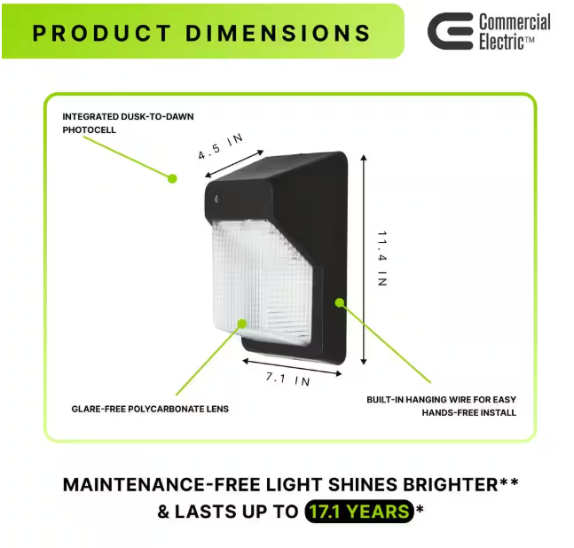 Commercial Electric 200W Equivalent Integrated LED Bronze Outdoor Vertical Wall Pack Over Door Light, 3000 Lumens